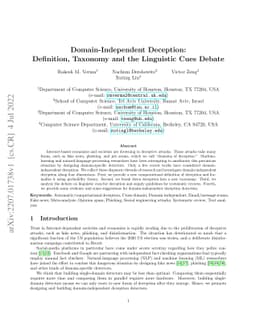 Domain-Independent Deception: Definition, Taxonomy and the Linguistic
  Cues Debate