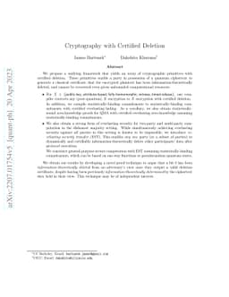 Cryptography with Certified Deletion