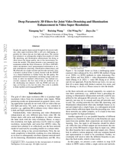 Deep Parametric 3D Filters for Joint Video Denoising and Illumination
  Enhancement in Video Super Resolution