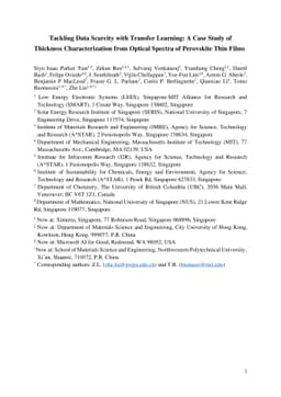 Tackling Data Scarcity with Transfer Learning: A Case Study of Thickness
  Characterization from Optical Spectra of Perovskite Thin Films