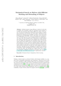 Mechanical Search on Shelves with Efficient Stacking and Destacking of
  Objects