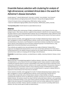 Ensemble feature selection with clustering for analysis of
  high-dimensional, correlated clinical data in the search for Alzheimer's
  disease biomarkers