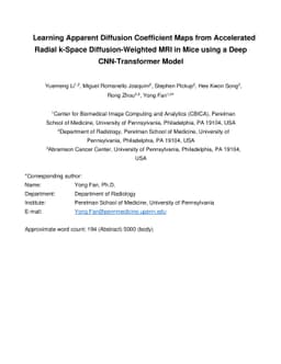 Learning Apparent Diffusion Coefficient Maps from Accelerated Radial
  k-Space Diffusion-Weighted MRI in Mice using a Deep CNN-Transformer Model