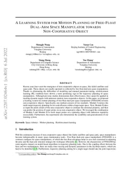 A Learning System for Motion Planning of Free-Float Dual-Arm Space
  Manipulator towards Non-Cooperative Object