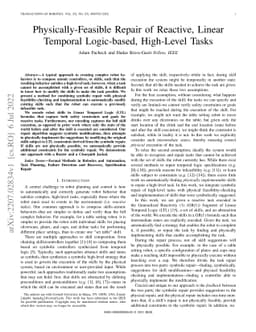 Physically-Feasible Repair of Reactive, Linear Temporal Logic-based,
  High-Level Tasks