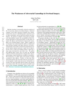 The Weaknesses of Adversarial Camouflage in Overhead Imagery