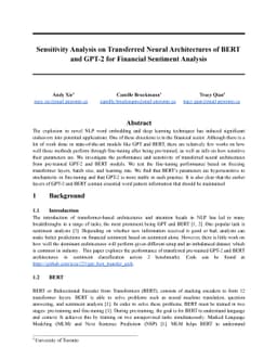 Sensitivity Analysis on Transferred Neural Architectures of BERT and
  GPT-2 for Financial Sentiment Analysis
