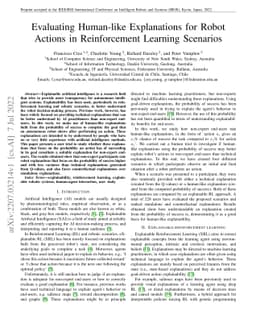 Evaluating Human-like Explanations for Robot Actions in Reinforcement
  Learning Scenarios