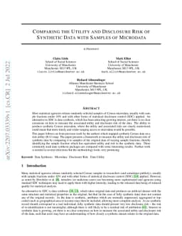 Comparing the Utility and Disclosure Risk of Synthetic Data with Samples
  of Microdata