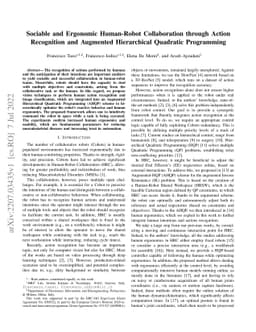 Sociable and Ergonomic Human-Robot Collaboration through Action
  Recognition and Augmented Hierarchical Quadratic Programming