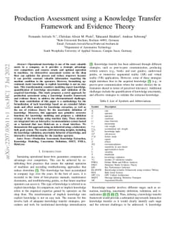 Production Assessment using a Knowledge Transfer Framework and Evidence
  Theory