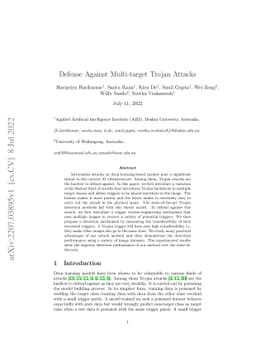 Defense Against Multi-target Trojan Attacks