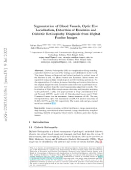 Segmentation of Blood Vessels, Optic Disc Localization, Detection of
  Exudates and Diabetic Retinopathy Diagnosis from Digital Fundus Images