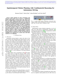 Spatiotemporal motion planning with combinatorial reasoning for
  autonomous driving