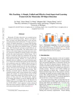 Mix-Teaching: A Simple, Unified and Effective Semi-Supervised Learning
  Framework for Monocular 3D Object Detection