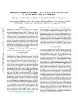 Automating Detection of Papilledema in Pediatric Fundus Images with
  Explainable Machine Learning