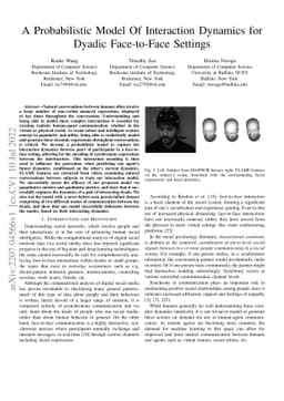 A Probabilistic Model Of Interaction Dynamics for Dyadic Face-to-Face
  Settings
