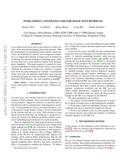 Intra-Modal Constraint Loss For Image-Text Retrieval