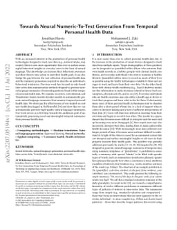 Towards Neural Numeric-To-Text Generation From Temporal Personal Health
  Data