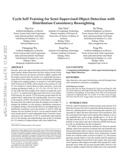 Cycle Self-Training for Semi-Supervised Object Detection with
  Distribution Consistency Reweighting