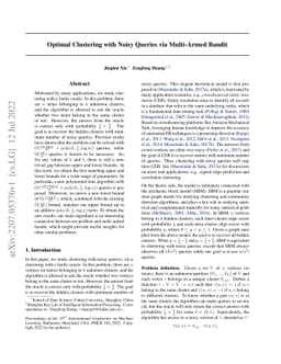 Optimal Clustering with Noisy Queries via Multi-Armed Bandit
