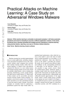 Practical Attacks on Machine Learning: A Case Study on Adversarial
  Windows Malware