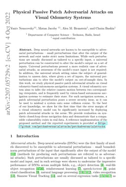 Physical Passive Patch Adversarial Attacks on Visual Odometry Systems