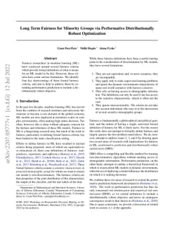 Long Term Fairness for Minority Groups via Performative Distributionally
  Robust Optimization