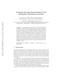 A Transfer Learning Based Model for Text Readability Assessment in
  German