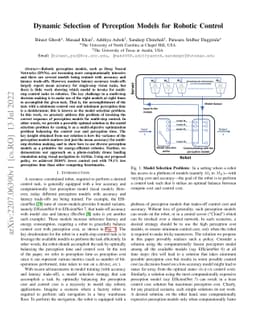 Dynamic Selection of Perception Models for Robotic Control