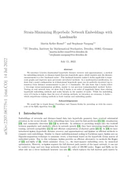 Strain-Minimizing Hyperbolic Network Embeddings with Landmarks