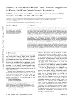 MMOTU: A Multi-Modality Ovarian Tumor Ultrasound Image Dataset for
  Unsupervised Cross-Domain Semantic Segmentation