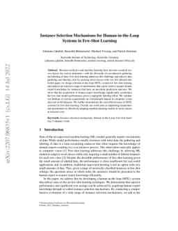 Instance Selection Mechanisms for Human-in-the-Loop Systems in Few-Shot
  Learning
