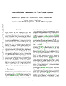 Lightweight Vision Transformer with Cross Feature Attention
