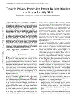 Towards Privacy-Preserving Person Re-identification via Person Identify
  Shift