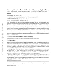 How many others have shared this? Experimentally investigating the
  effects of social cues on engagement, misinformation, and unpredictability on
  social media