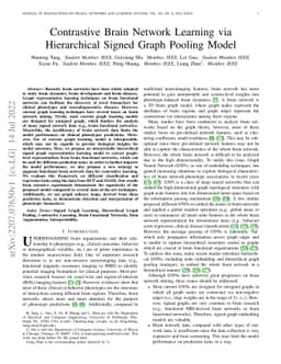 Contrastive Brain Network Learning via Hierarchical Signed Graph Pooling
  Model