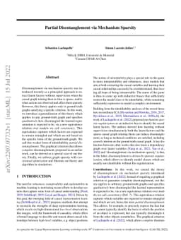 Partial Disentanglement via Mechanism Sparsity