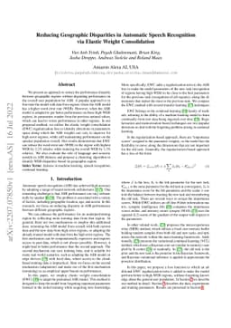 Reducing Geographic Disparities in Automatic Speech Recognition via
  Elastic Weight Consolidation