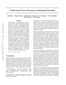 Certified Neural Network Watermarks with Randomized Smoothing