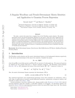 A Singular Woodbury and Pseudo-Determinant Matrix Identities and
  Application to Gaussian Process Regression