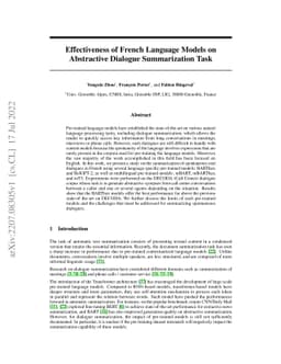 Effectiveness of French Language Models on Abstractive Dialogue
  Summarization Task