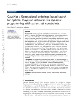 CausNet : Generational orderings based search for optimal Bayesian
  networks via dynamic programming with parent set constraints