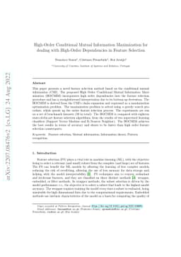 High-Order Conditional Mutual Information Maximization for dealing with
  High-Order Dependencies in Feature Selection