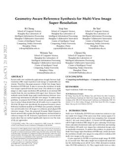 Geometry-Aware Reference Synthesis for Multi-View Image Super-Resolution