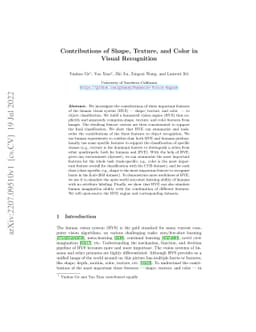 Contributions of Shape, Texture, and Color in Visual Recognition