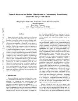 Towards Accurate and Robust Classification in Continuously Transitioning
  Industrial Sprays with Mixup