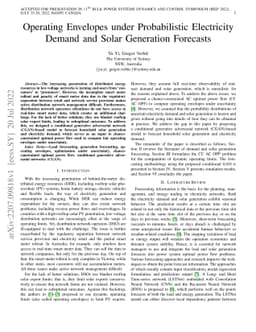 Operating Envelopes under Probabilistic Electricity Demand and Solar
  Generation Forecasts
