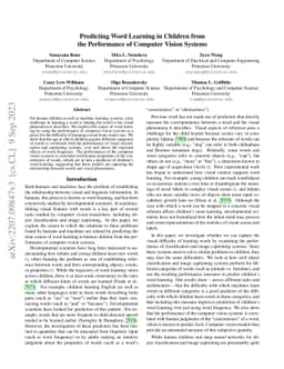 Predicting Word Learning in Children from the Performance of Computer
  Vision Systems