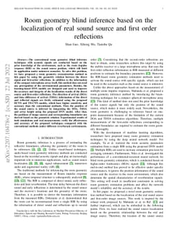 Room geometry blind inference based on the localization of real sound
  source and first order reflections